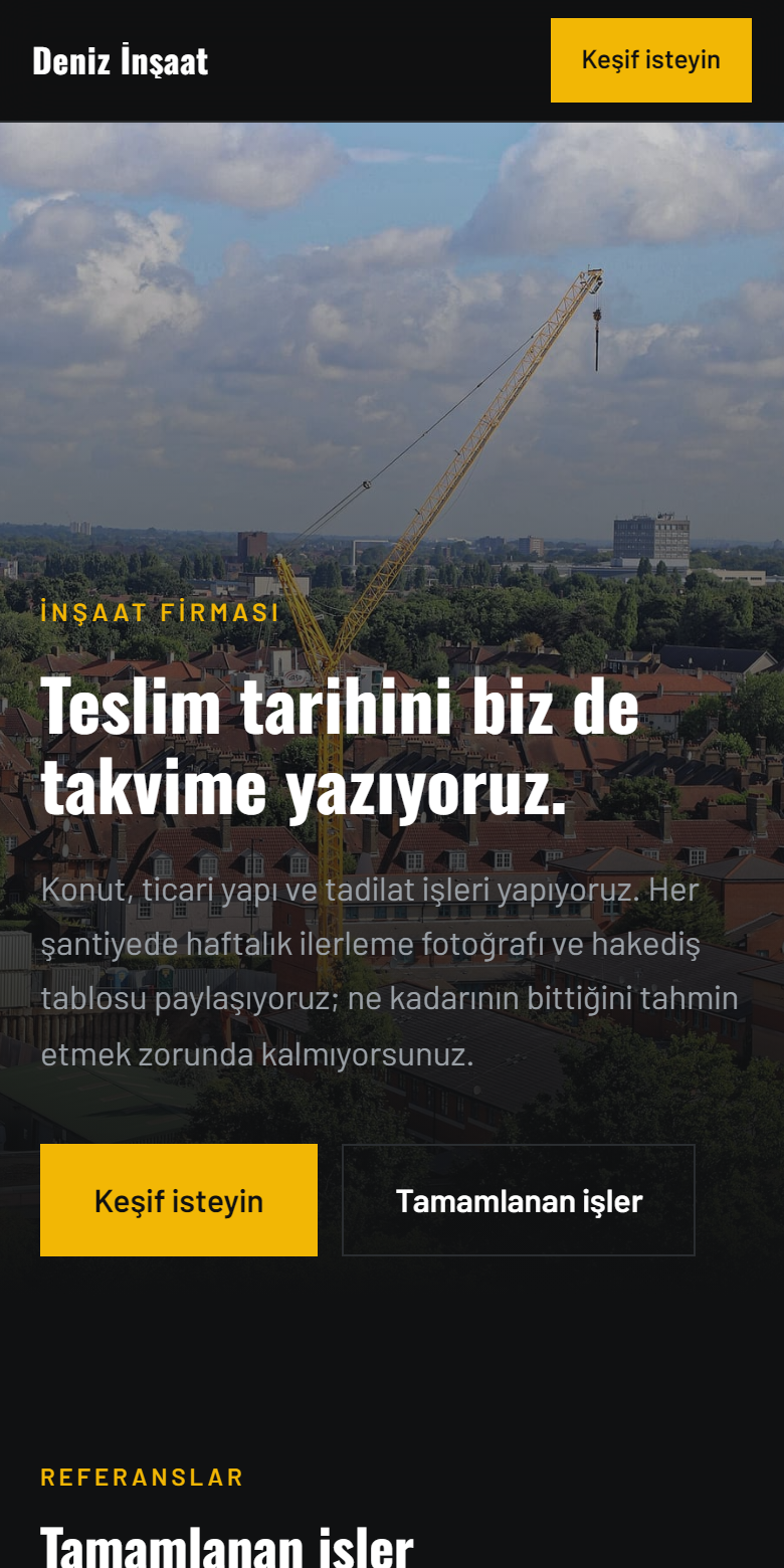 İnşaat Firması şablonunun telefonda görünümü